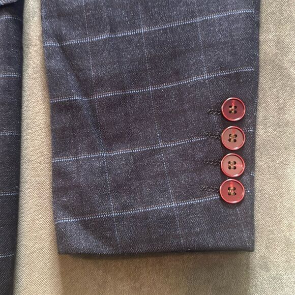 Men’s Mogu Plaid 3 Piece Formal Suit Notch Lapel Jacket 36 Pants 33 NWT - Picture 9 of 14